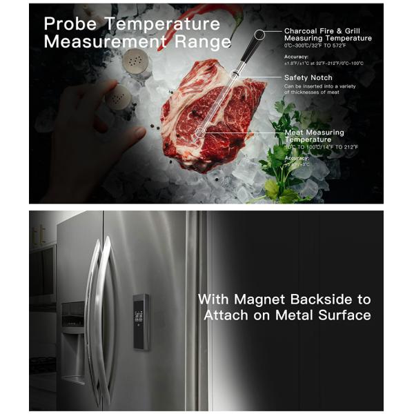 Dual Probe Wireless BBQ Thermometer with Ultra-long Distance Digital Cooking Thermometer for Kitchen Oven Meat Turkey Beef