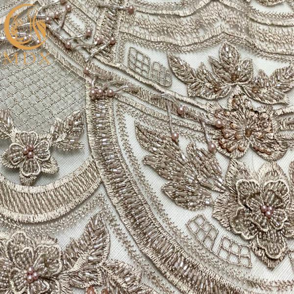 3D Beaded Embroidery Dress Lace Fabric Gold Nigerian Style 135Cm Width