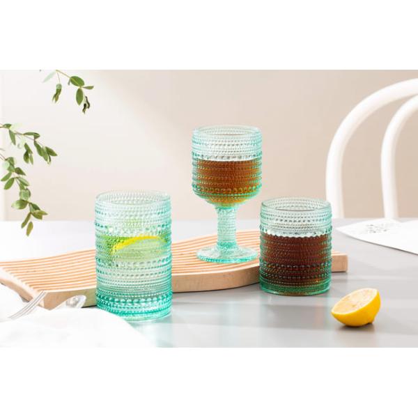 Hobnail Highball Beaded Drinking Glasses 15 Oz Green 430ml Vintage Old Fashioned