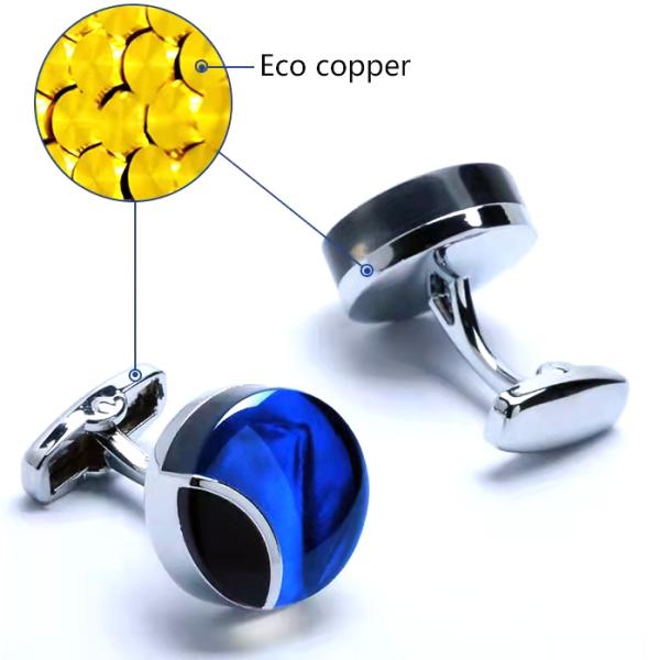 Eco Men'S Diamond Cufflinks Copper Material Round Gem Blue Crystal