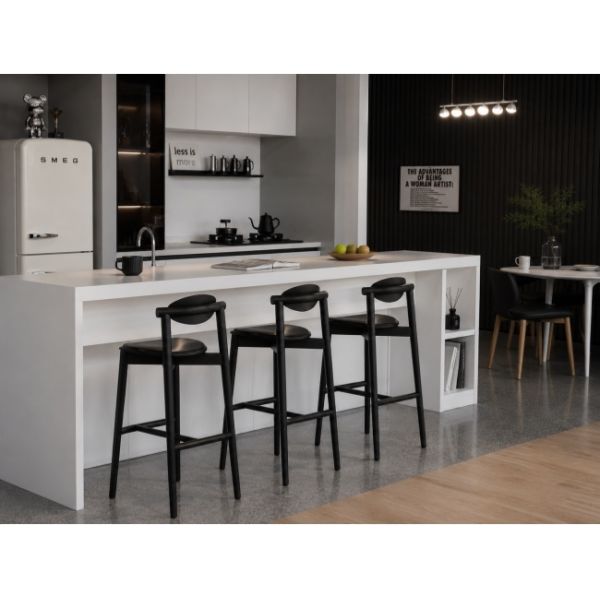 Solid Ash Wood Bar Stool And Table Commercial Bar Stool Black Open Finish For Hotel