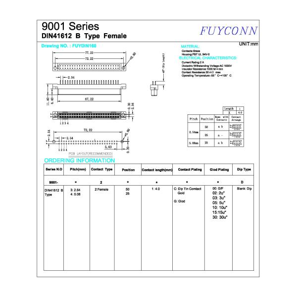 Straight 50 Pin Connector Female , Eurocard Vertical DIN41612 Connector