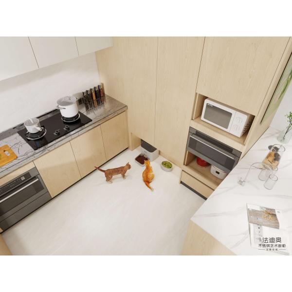 Nordic White Oak Stainless Steel Kitchen Cabinets U-Shaped Layout