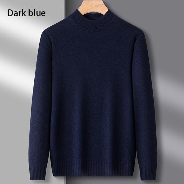 Men s Sweaters with Ribbed Hem for Fall/Winter Half High Collar Woolen Crew Neckline and Seasonal Style