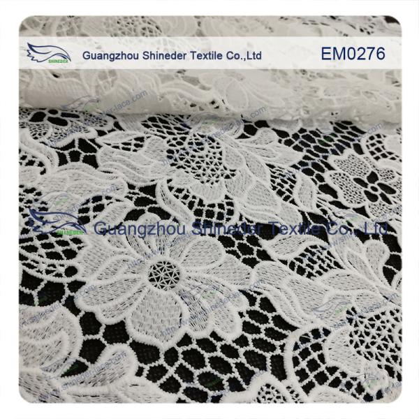 Mesh polyester lace Fabric White Flower Embroidered Lace material for girls dress