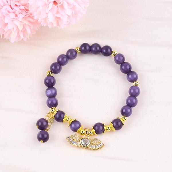 8mm Cristal Violeta de ojos de gato con cuentas de piedra preciosa pulida Brazaletes de estiramiento