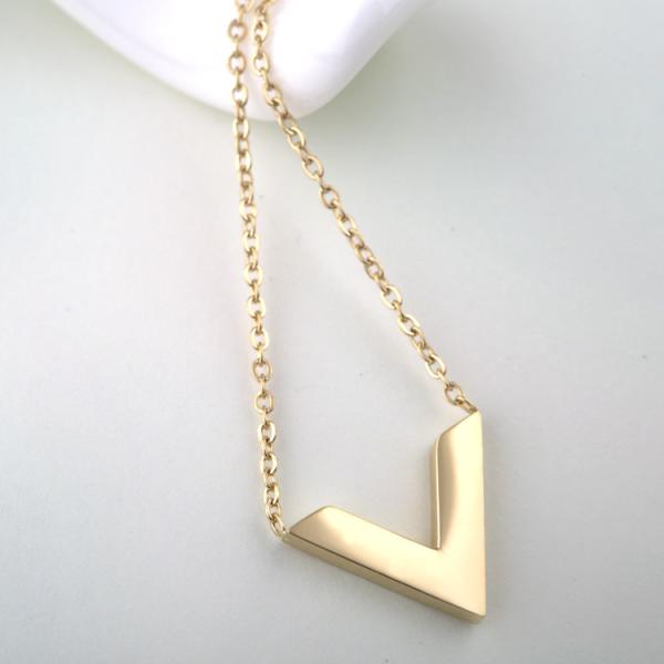 Fashion Pendant Stainless Steel Jewelry Necklace， V sharp necklace with gold color