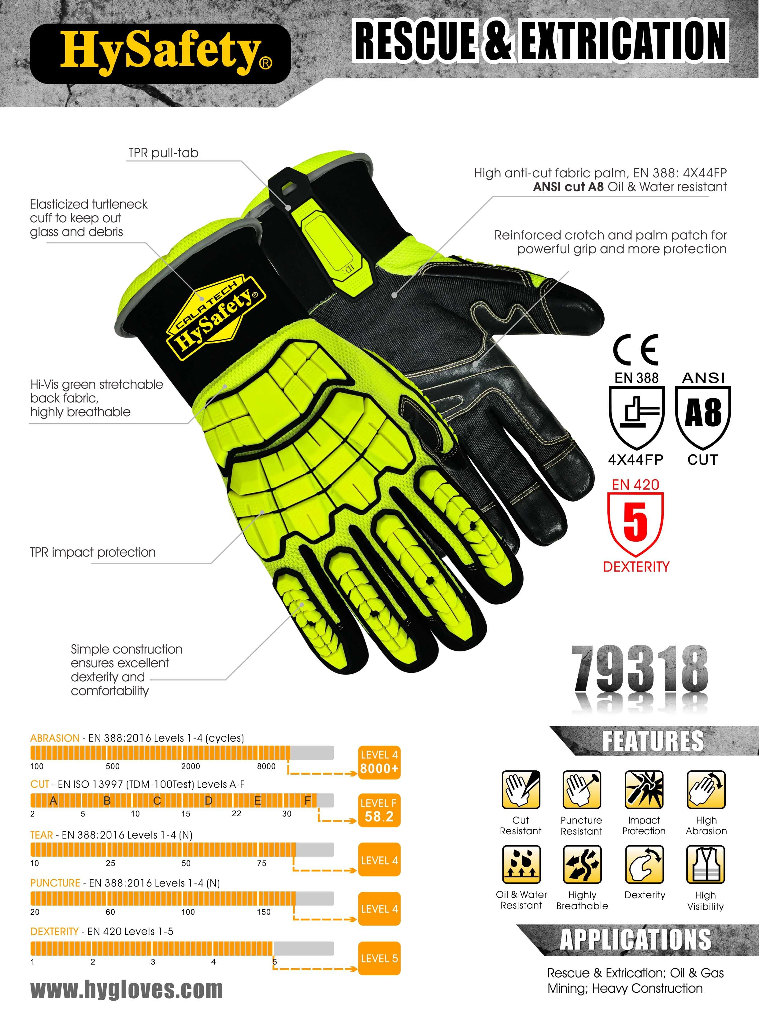 4X44FP Rescue & Extrication Gloves Anti-cut A8 Super Dexterity 5