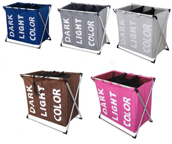 Foldable Clothing Bag Collapsible Extra Large Washing Dirty Clothes Laundry Basket Hamper 3 Compartments