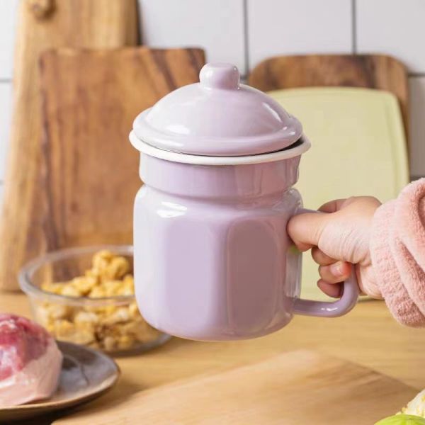 Custom Color Enamel Oil Container 1.2L Bacon Grease Container With SS304 Mesh Strainer