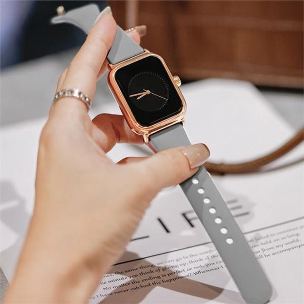 Casual Women'S Silicone Band Watches Mineral Mirror Outer Square Inner Circle