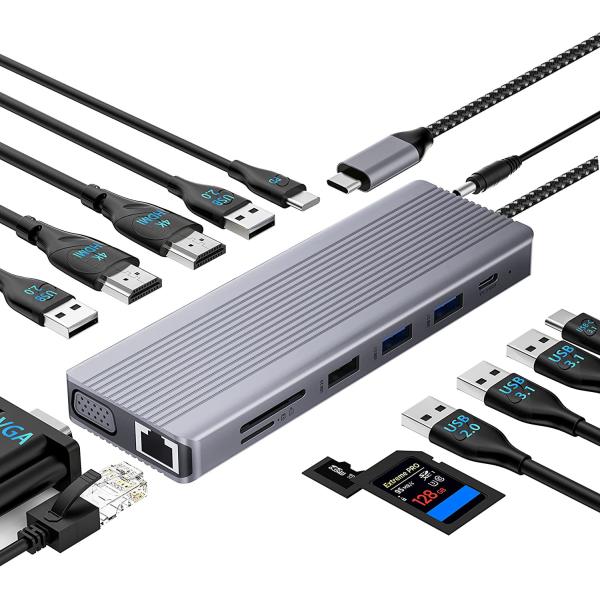 USB C Hub With HDMI And Displayport , 13 In 1 USB C To Displayport Hub With 100W PD