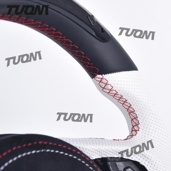 Universal Leather Flat Bottom Steering Wheel Black White Fit For Toyota Easy Install