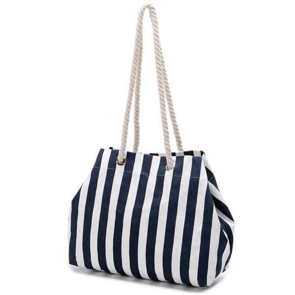Navy Stripe Canvas Pool Bag , Black Personalised Canvas Beach Bag Nautical