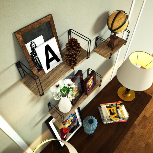 Living Room Furniture Wall Shelf Metal Wood Modern Holding Kitchen Appliance Save Space