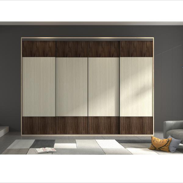 Bedroom Timber Veneer Grey Brown Wardrobe Sliding Door Modern Simple Wooden Combination