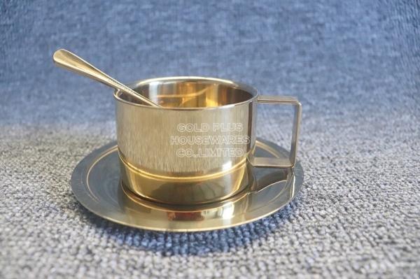Bussiness gifts insulated stainless steel coffee cup set 200ml luxury golden color court style coffee cup with spoon