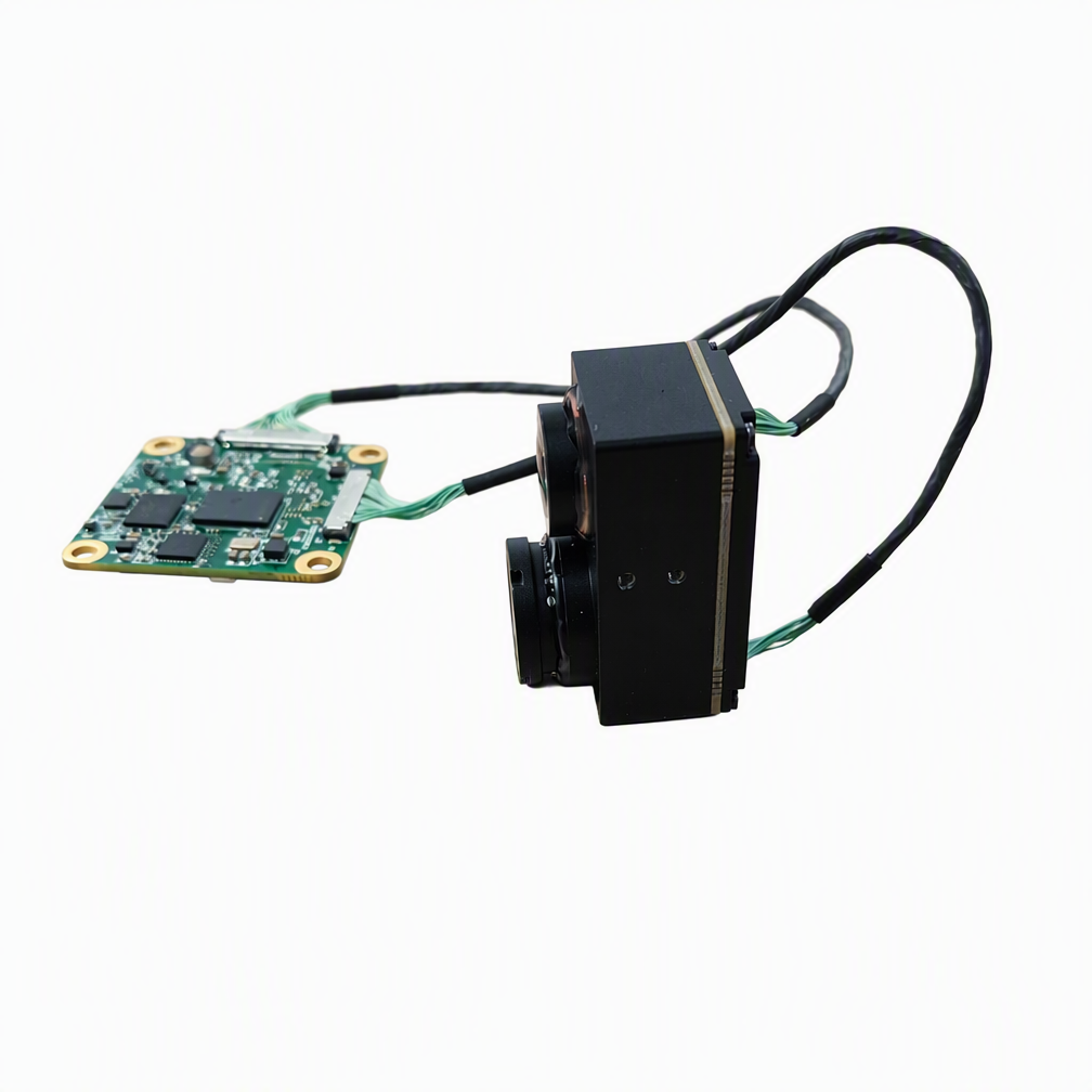 Flagship 1200m Dual-Spectrum AI Tracking Camera Module for Drone-2× 1/1.8 1080P (Wide + Tele) + 384×288 LWIR Thermal, 5 Display Modes, 6 TOPS, CRSF, 5-20V, 36×36mm