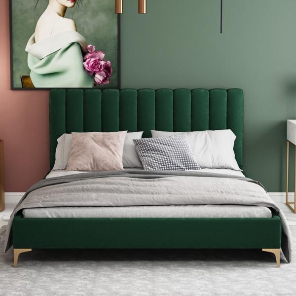 Wood Master Bedroom Furniture Upholstered Platform Bed