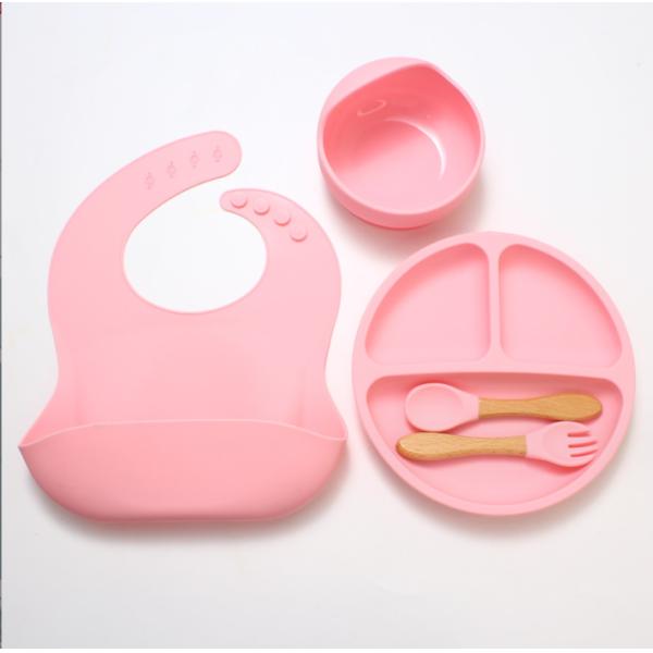 None Design Style Silicone Tableware for Baby 5pcs BPA Free Feeding Set Spoon Bowl