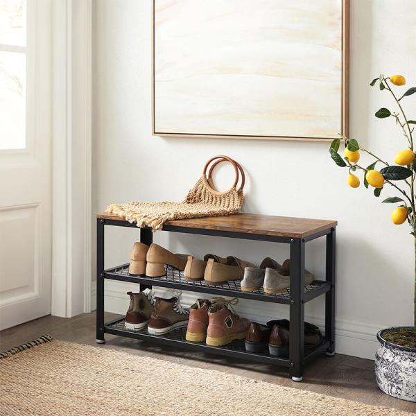 Particleboard Shoe Rack, Shoe Bench with Shelves, Industrial Shoe Bench, Hallway Furniture, ULBS73X