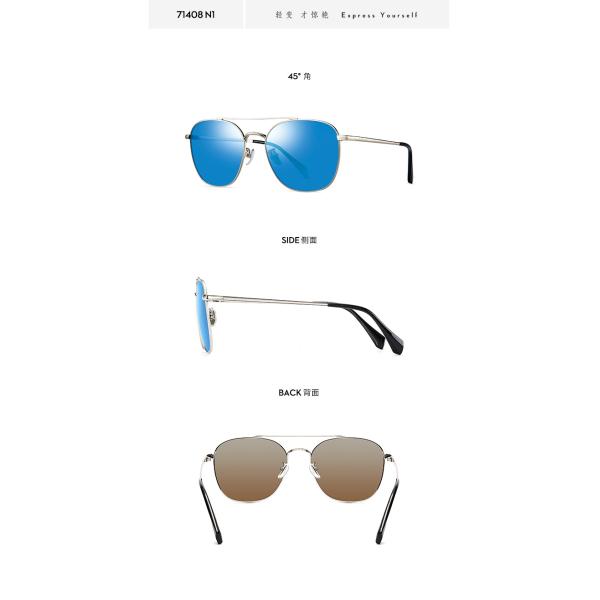 Unisex Metal Frame Polarized Sunglasses Square Grey Blue TAC Lens Silver