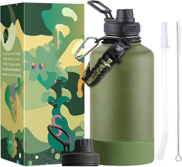 64 Oz Double Wall Vacuum Insulated Stainless Steel Water Bottle Wide Mouth With Lid