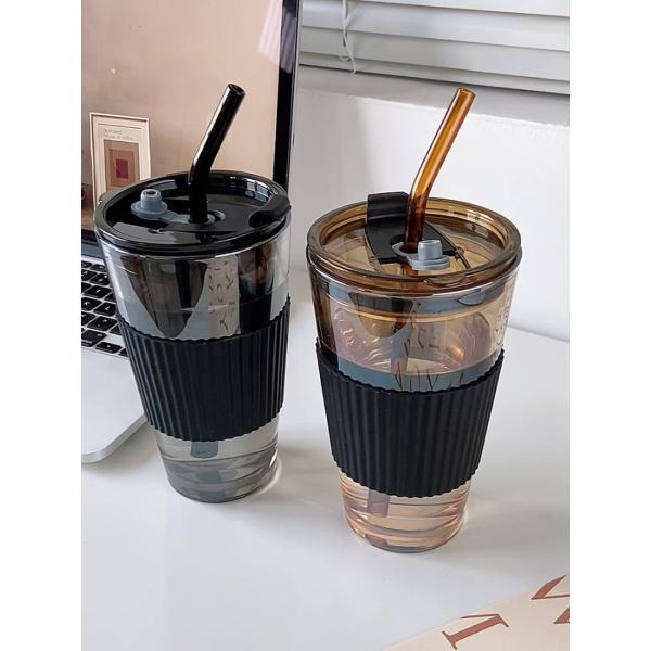 Office Glass Tumbler Cup Mug Single Wall Borosilicate Glassware With Flip Lid