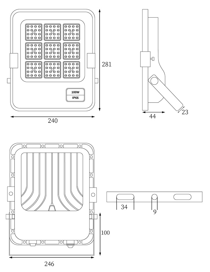 100W LED Flood Lights IP66 for Street Lighting