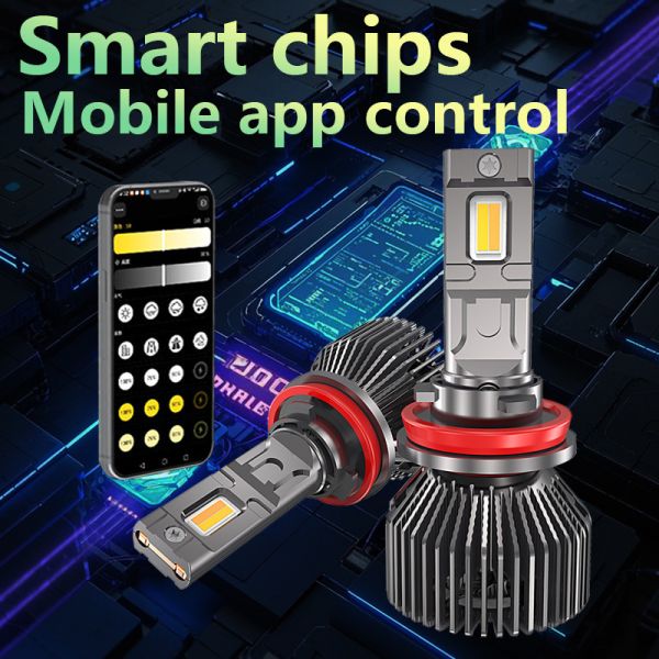 H11 APP Controlled Tri Color Car LED Headlight Dual Copper Cooling 6800LM IP68 12V
