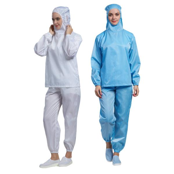 H-1122 Antistatic Dustproof Workwear Polyester Filament Yarn Coverall with Hood Long Sleeve Customizable for Cleanroom Pharmaceutical Electronic Factory