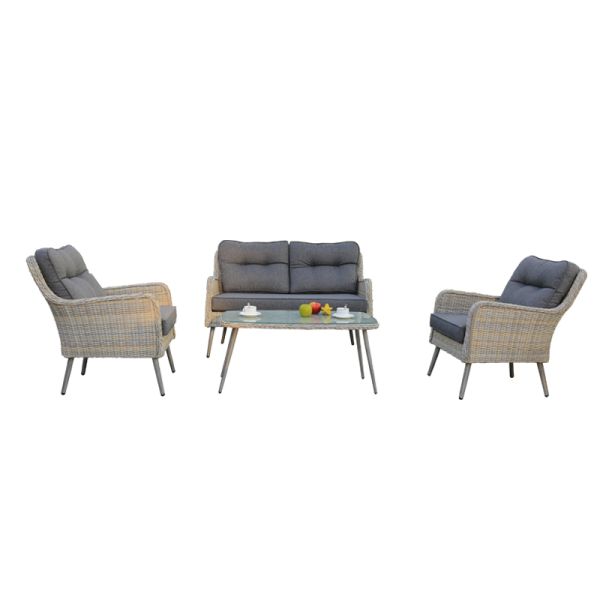 Outdoor Backyard Furniture PE Rattan Chairs With Cushion and Patio Table Luxury Garden Set