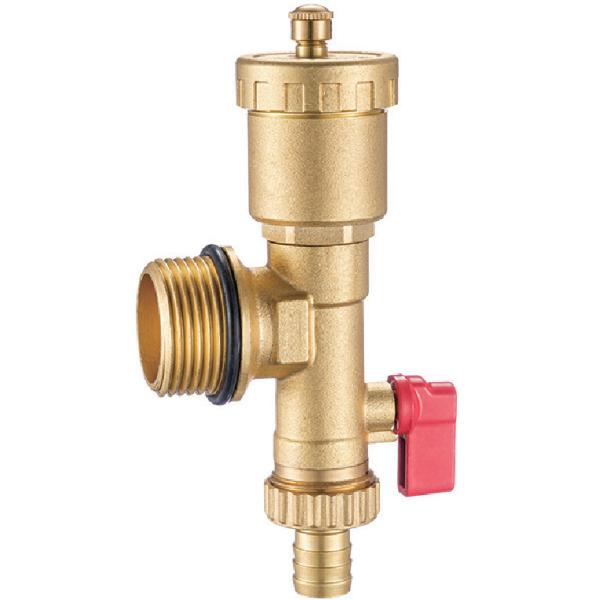 Supply End Piece Male Threaded For Hot Forged Manifold With Automatic Air-Vent And Flushing Draining Ball Valve