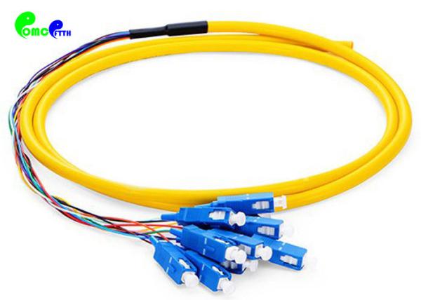 12 Cores SC UPC  Pre - terminated Fibre Optic Pigtail  G657A1 9 / 125μm Bunch fanout 0.9mm tail LSZH Jacket Yellow
