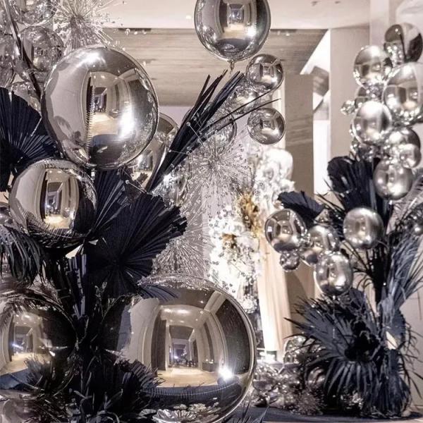 Домашнее украшение 100 см Лазерное серебро ПВХ мяч вешающий материал Прозрачные рождественские дискотеки зеркальные шары