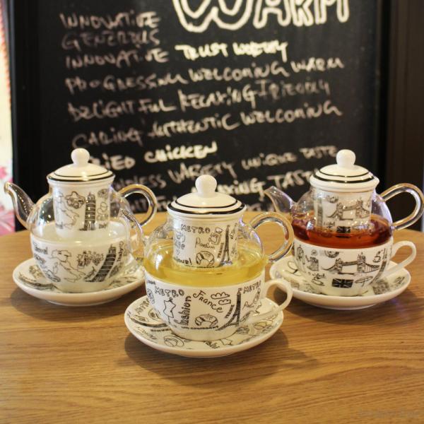 Convenient One Person Porcelain Tea Infuser Mug With Glass And Stackable Teapot