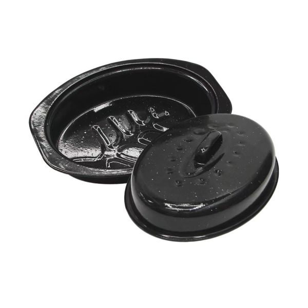 Enamel Turkey Roast Pan Carbon Steel Black Coating with Stainless Steel Rack