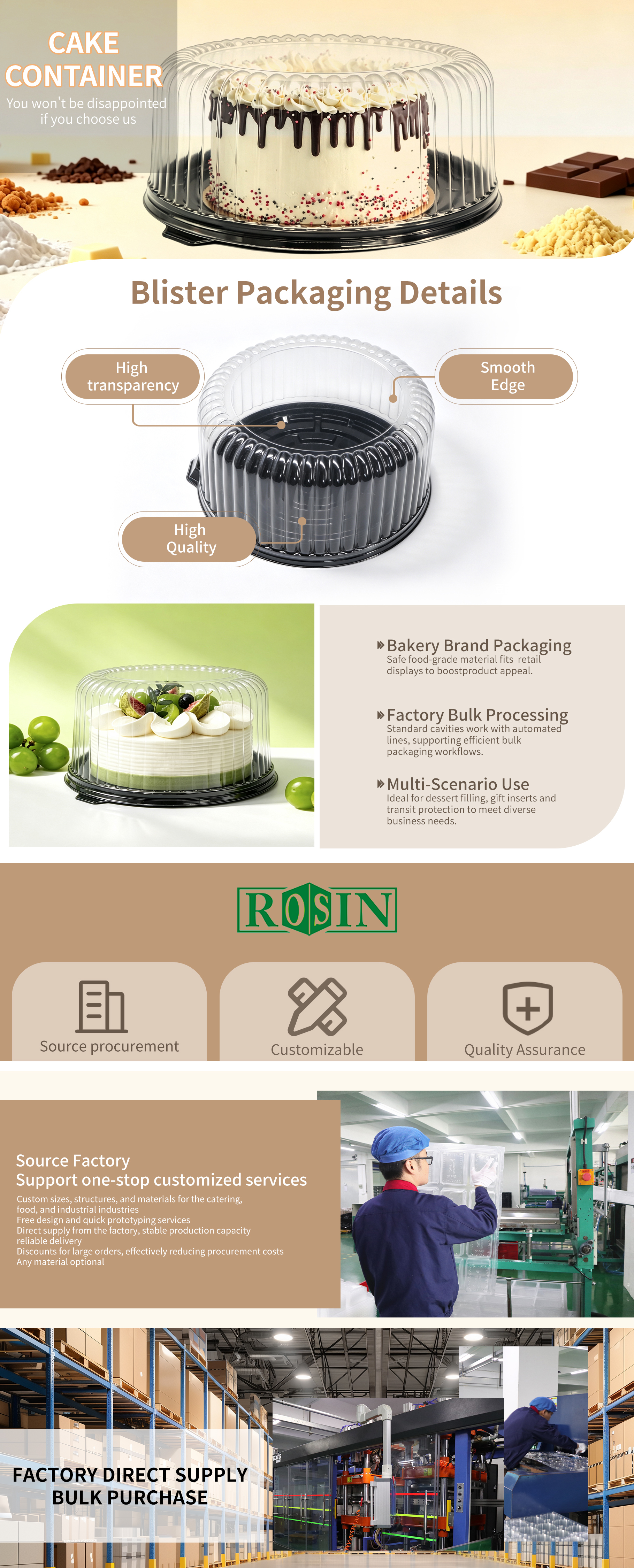 custom food grade round cake container with lid pet disposable round birthday cake box