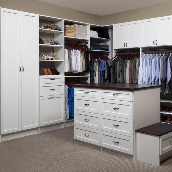 Shaker Style Solid Wood Walk In Closet Cabinet White Classic Wardrobe