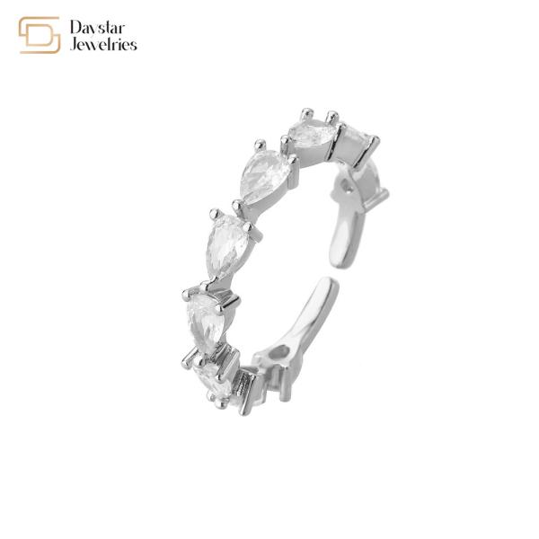 Brass Gold Plated 18k Diamond Rings Crystal Zircon Adjustable Pear Shaped Engagement