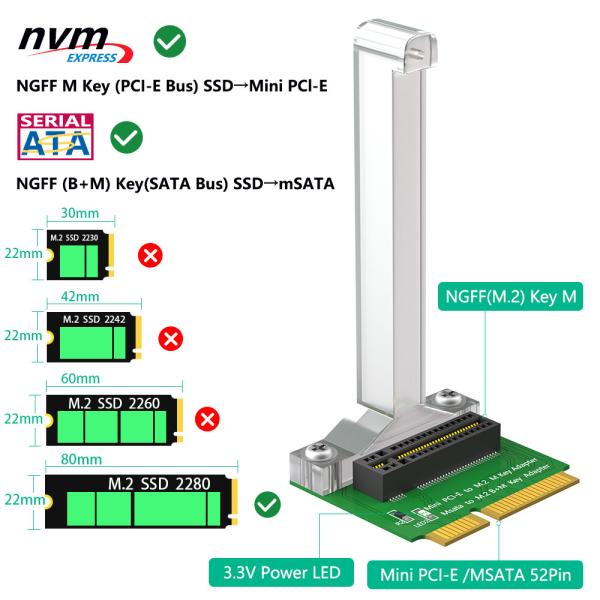 M.2 NGFF nvme SSD в Mini PCI-E адаптер (вертикальная установка) для 2280 NVME SSD