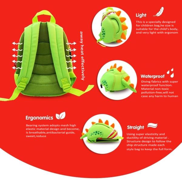 Dinosaur Kids Waterproof Backpack , Eco - Friendly Toddler Character Backpacks