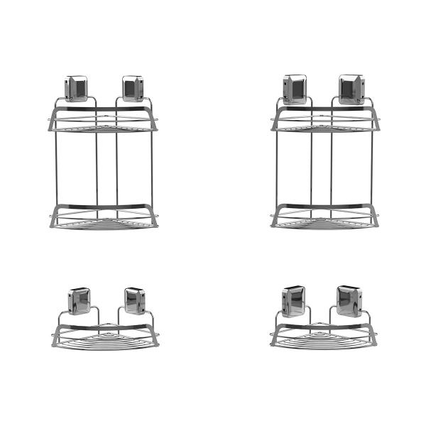 Banheiro Organizador Sucção de Copo Ferro fio de esquina Rack de aço inoxidável chuveiro Caddy 2 níveis