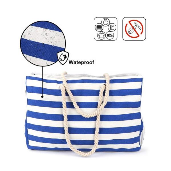 Striped Cute Fabric Canvas Tote Beach Bag Waterproof For Girls Ladies