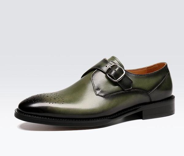 Oxford Leather Mens Buckle Dress Shoes green / Black Gentleman Dress Shoes