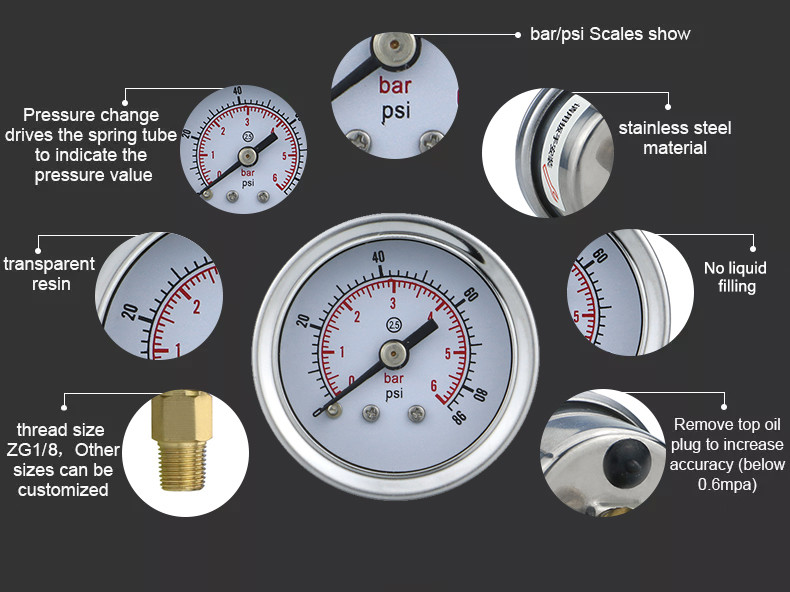 1.5 Inch Back Connection Air Pressure Gauge for Accurate Hydraulic Pressure Monitoring