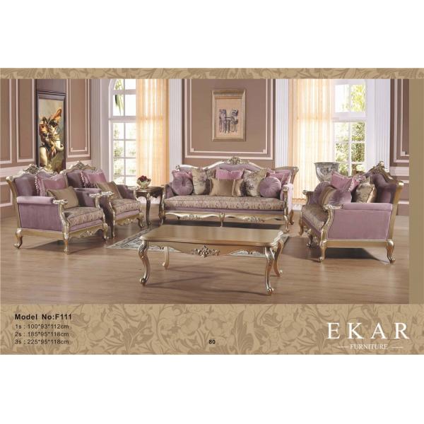 Fabric Chesterfield Sofa Set Wooden Leg French Style Sofa