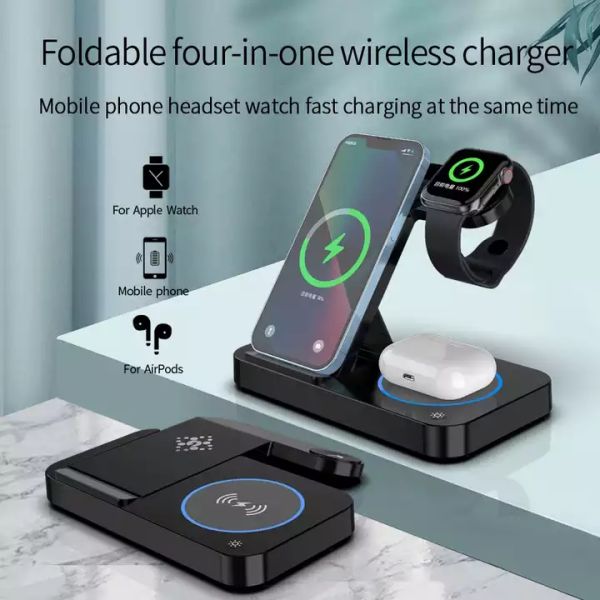 3 In 1 15W Magnetic Fast Charging Wireless Charger Folding Mobile Phone Bracket Multifunctional Fast Charging Wireless Mobile