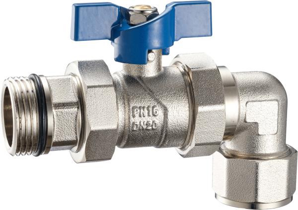 3606 3608 Nickel Plated Angle Coupling Brass Ball Valve with Blue Aluminum Butterfly Handle for Plastic pipe connections