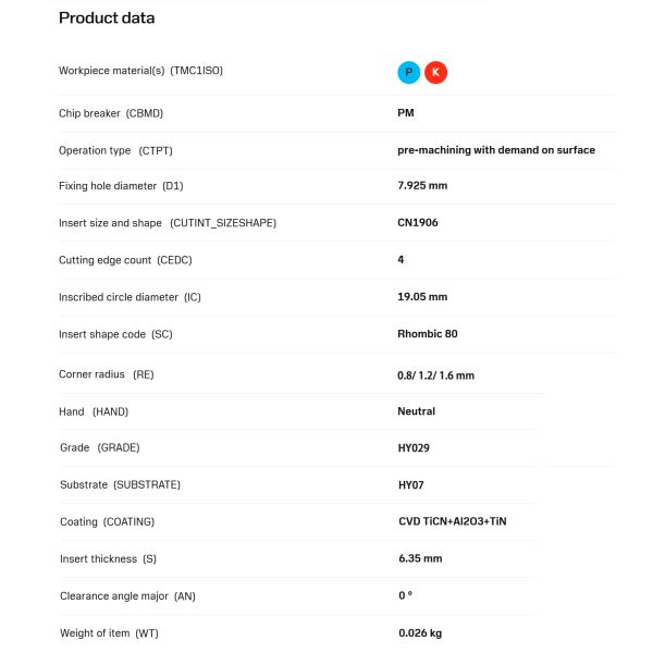 CNC Turning Inserts Wc-Co CVD Coating CNMG190608-PM HY029 Steels